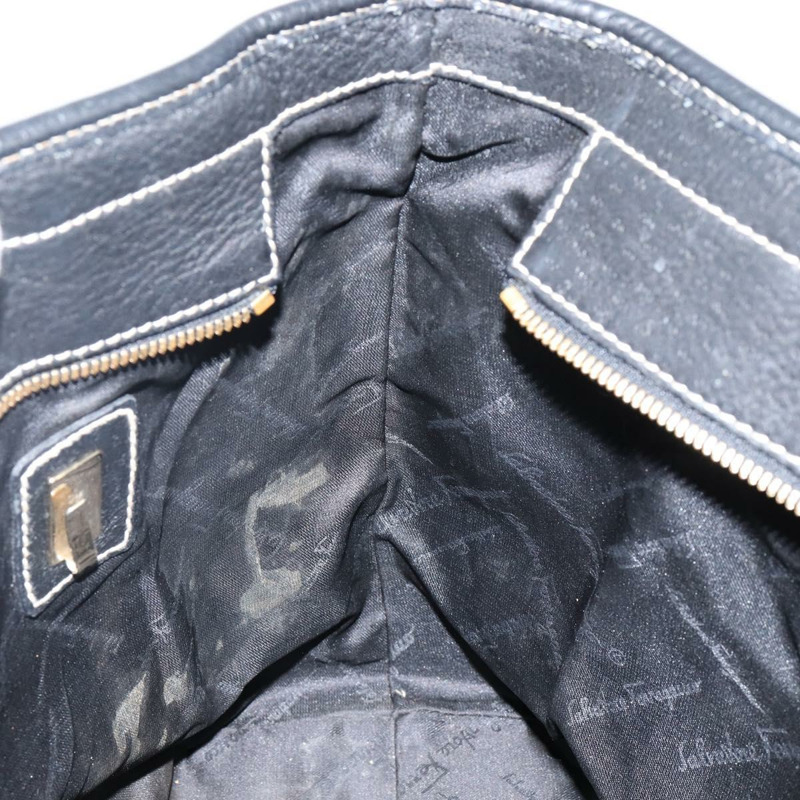 【日本直送】Salvatore Ferragamo 皮革手提包 黑色 金色 Auth SW1521-18