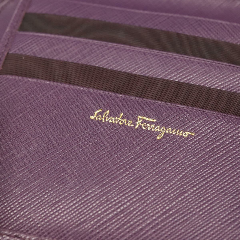 【日本直送】Salvatore Ferragamo Gancini 皮夾 皮革 紫色 金飾 正品 am9074-16