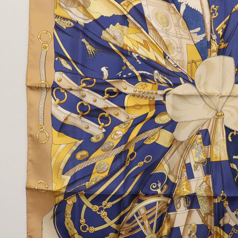 【日本直送】HERMES Carre 90 圍巾「Soleil de Soie」絲綢米色正品 am9063-4