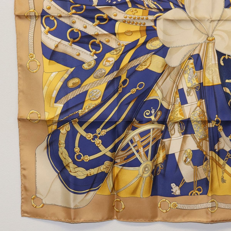 【日本直送】HERMES Carre 90 圍巾「Soleil de Soie」絲綢米色正品 am9063-7