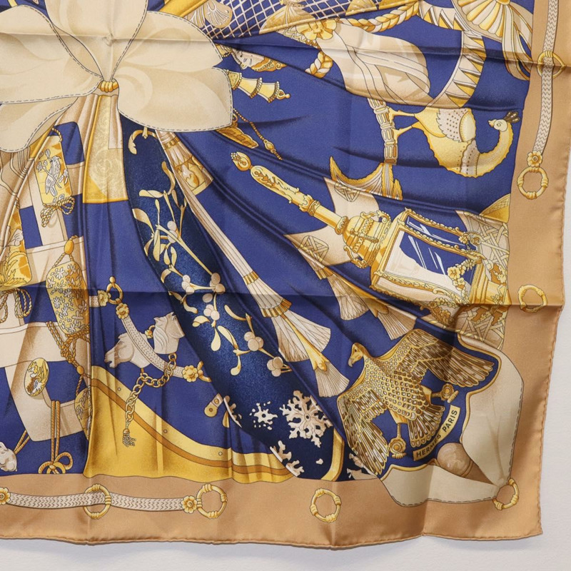 【日本直送】HERMES Carre 90 圍巾「Soleil de Soie」絲綢米色正品 am9063-9