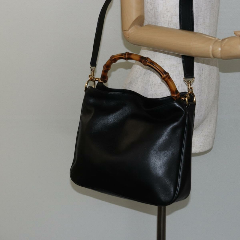 【日本直送】GUCCI 竹節手提包 皮革 兩用 黑色 金色 001 1638 正品 BA5842-21