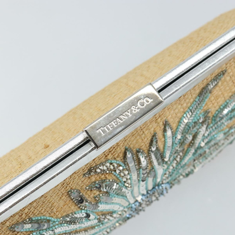 【日本直送】蒂芬妮 (TIFFANY&Co.) 草編手拿包 米色 銀色 正品 BA6190-7