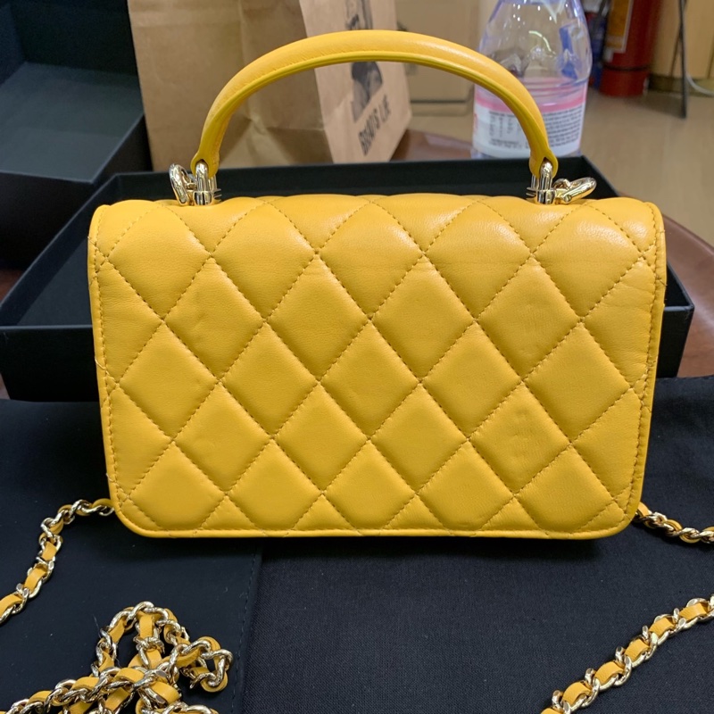 Chanel 芯片款 手柄woc 黃色 尺寸約17x10×3.3cm-3