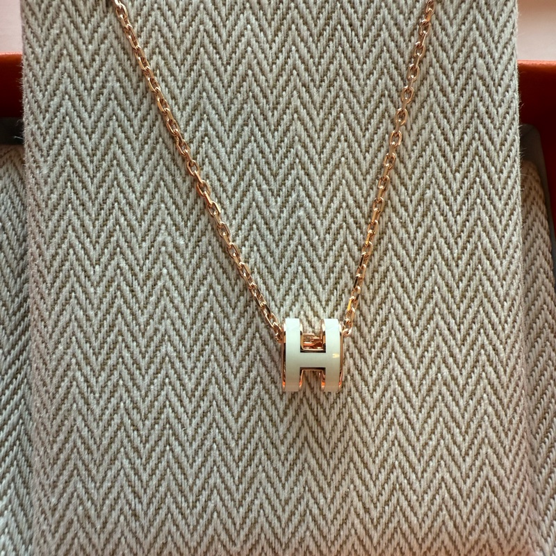 💖Hermes mini Pop H 項鍊💖 白玫瑰金 全新-0
