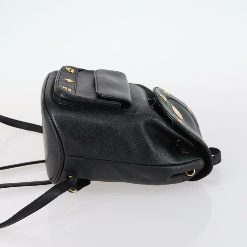 【日本直送】MCM鉚釘雙肩包,黑色皮革,金色,正品編號144411-2