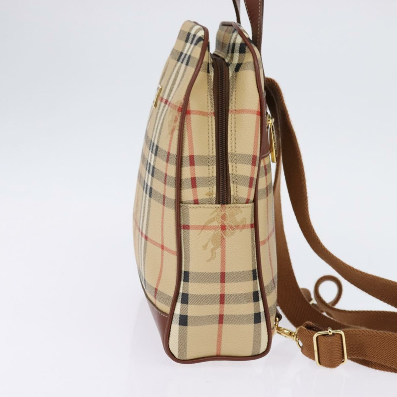 【日本直送】BURBERRY Nova 格紋雙肩包 PVC 米色 金色 正品 144466-2