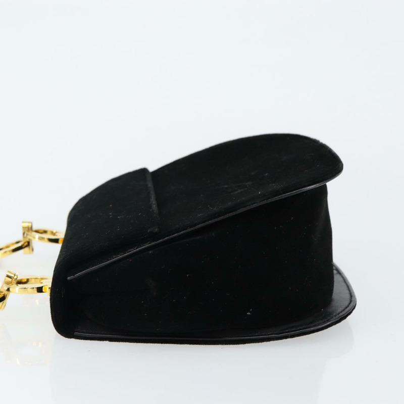 【日本直送】Salvatore Ferragamo Gancini 天鵝絨單肩包 黑色 金色 正品 144388-3