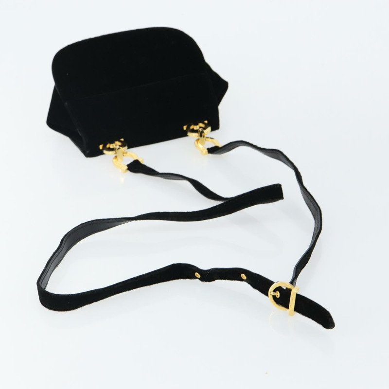 【日本直送】Salvatore Ferragamo Gancini 天鵝絨單肩包 黑色 金色 正品 144388-6