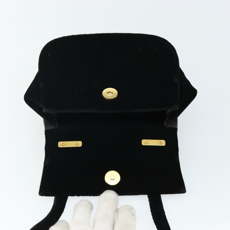 【日本直送】Salvatore Ferragamo Gancini 天鵝絨單肩包 黑色 金色 正品 144388-9