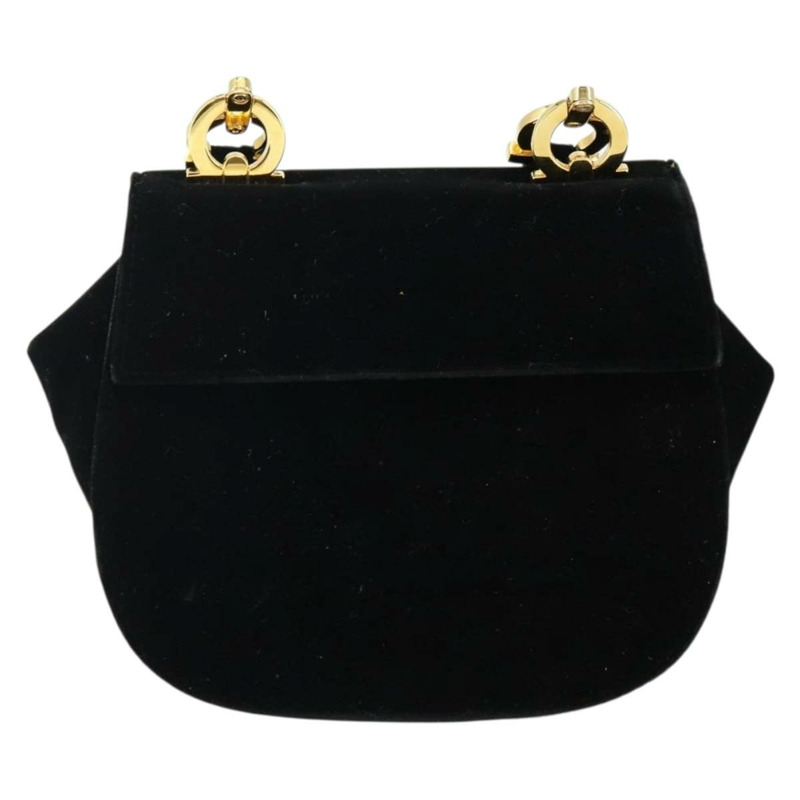 【日本直送】Salvatore Ferragamo Gancini 天鵝絨單肩包 黑色 金色 正品 144388-12