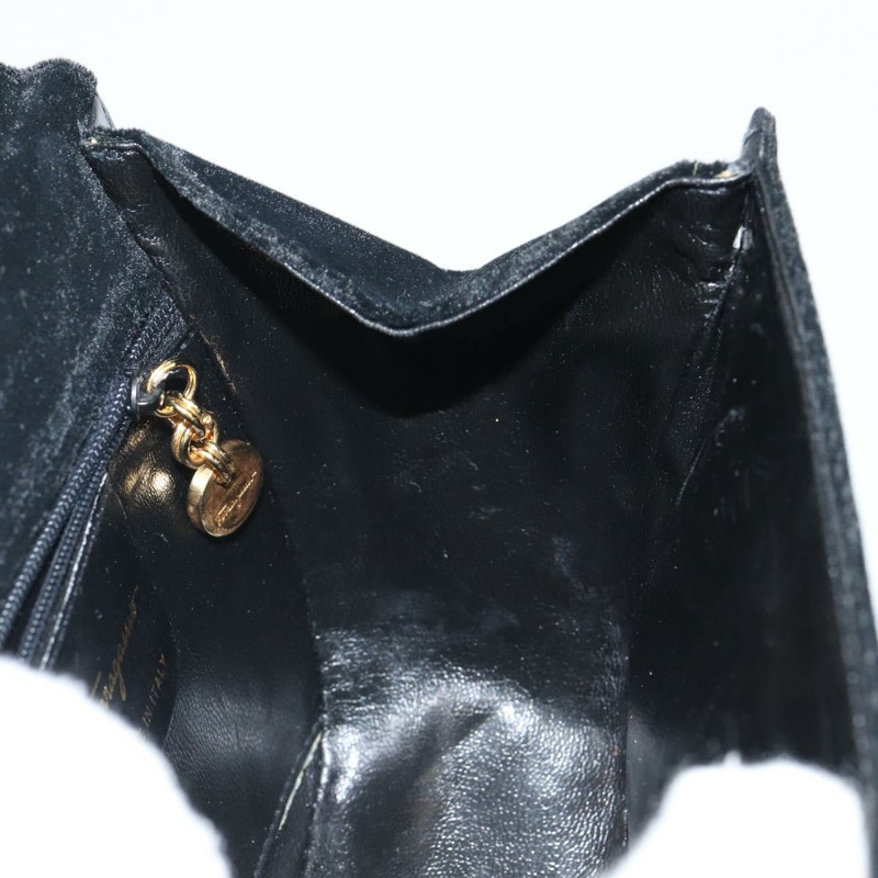 【日本直送】Salvatore Ferragamo Gancini 天鵝絨單肩包 黑色 金色 正品 144388-16