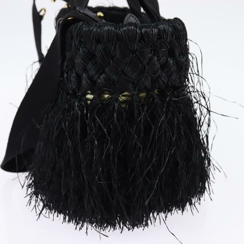 【日本直送】PRADA 籃子包 手提包 拉菲草編織 兩用 黑色 金色 正品 144390-3