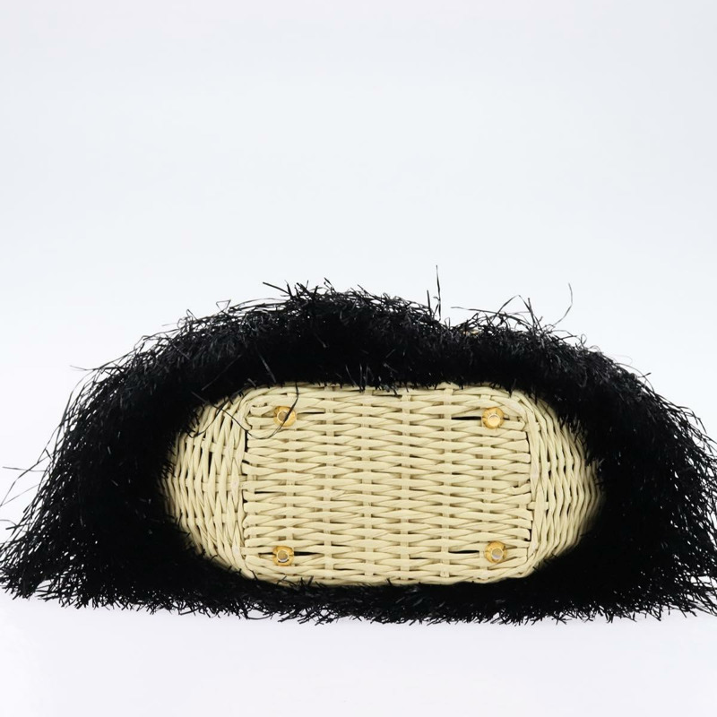 【日本直送】PRADA 籃子包 手提包 拉菲草編織 兩用 黑色 金色 正品 144390-4