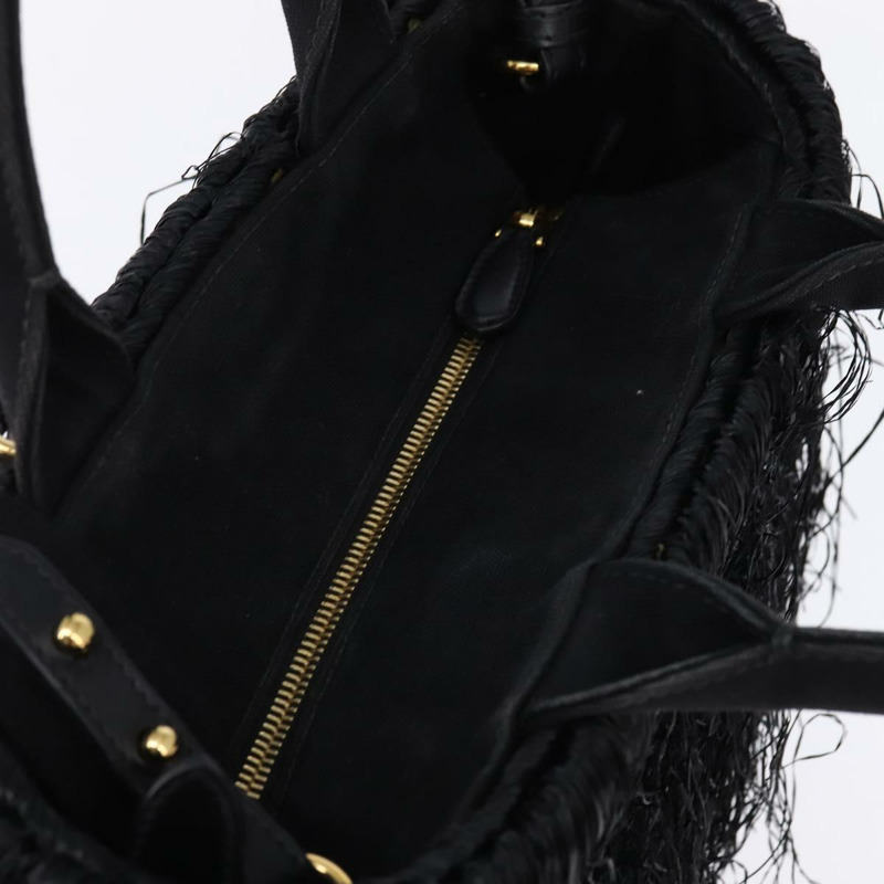 【日本直送】PRADA 籃子包 手提包 拉菲草編織 兩用 黑色 金色 正品 144390-5