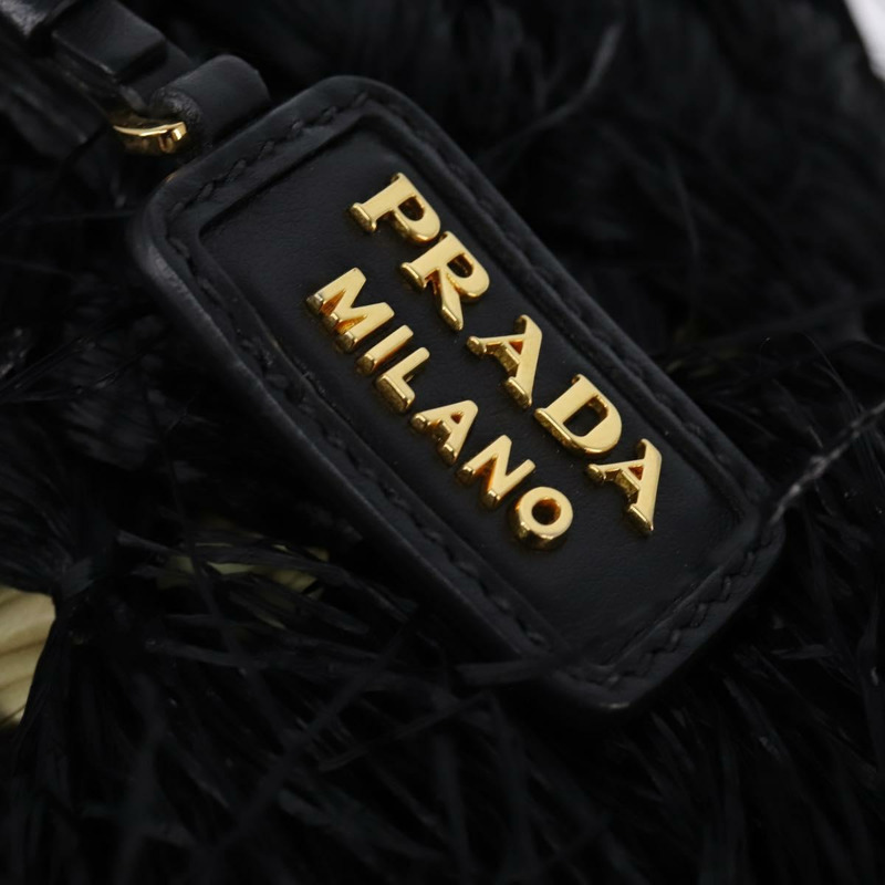 【日本直送】PRADA 籃子包 手提包 拉菲草編織 兩用 黑色 金色 正品 144390-18