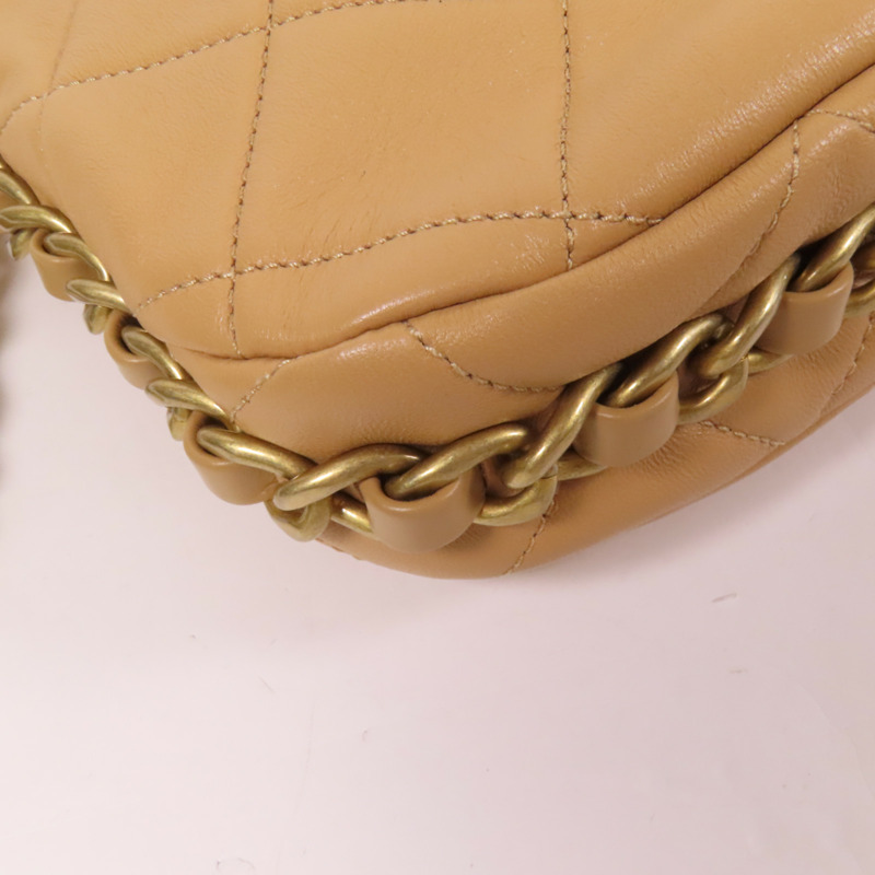 CHANEL 牛皮皮革Chain Shoulder金扣鏈帶肩背袋-10