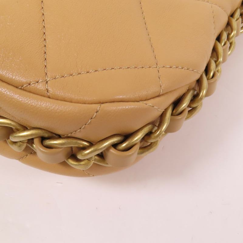CHANEL 牛皮皮革Chain Shoulder金扣鏈帶肩背袋-11