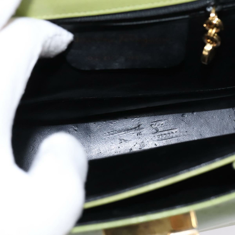 【日本直送】Salvatore Ferragamo Gancini 手提包 皮革 2way 綠金色 Auth 144432-22