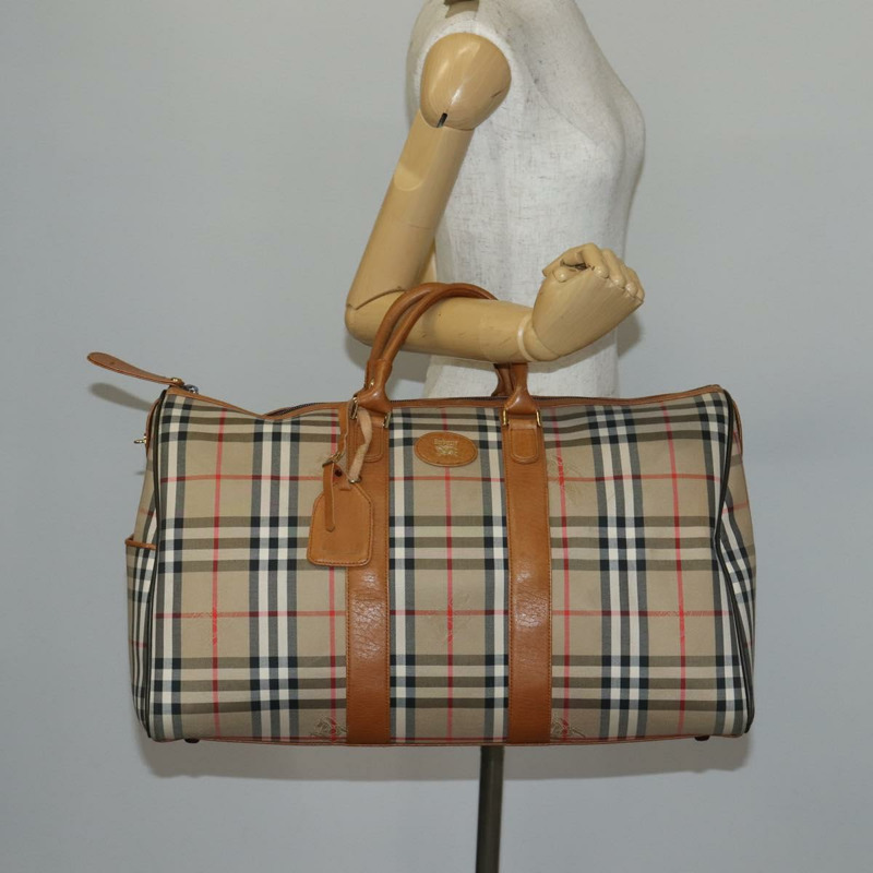 【日本直送】Burberrys Nova 格紋波士頓包 帆布 米色 金色 正品 144621-20