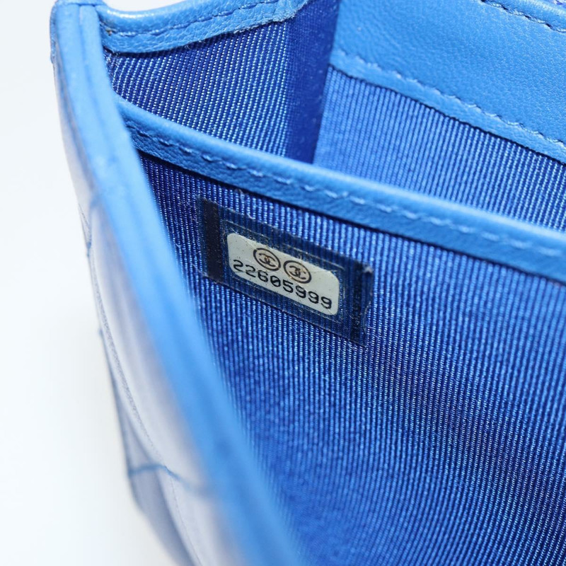 【日本直送】香奈兒 (CHANEL) 絎縫長款錢包,羊皮材質,藍色,銀色,CC標誌,Auth 144604-10