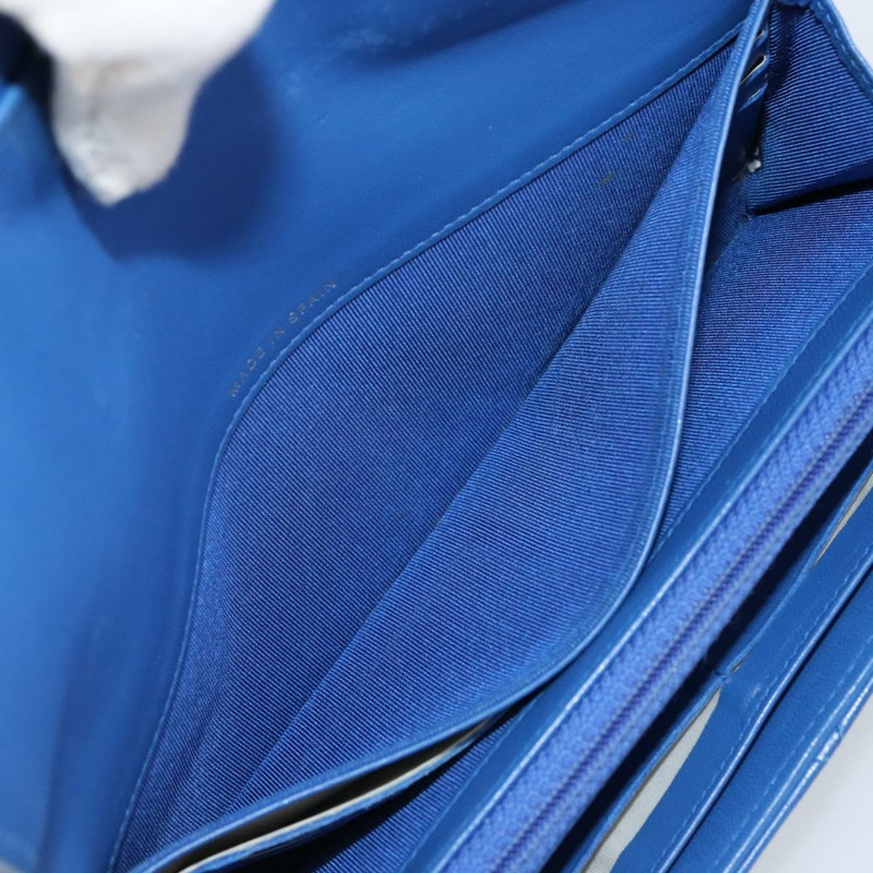 【日本直送】香奈兒 (CHANEL) 絎縫長款錢包,羊皮材質,藍色,銀色,CC標誌,Auth 144604-18