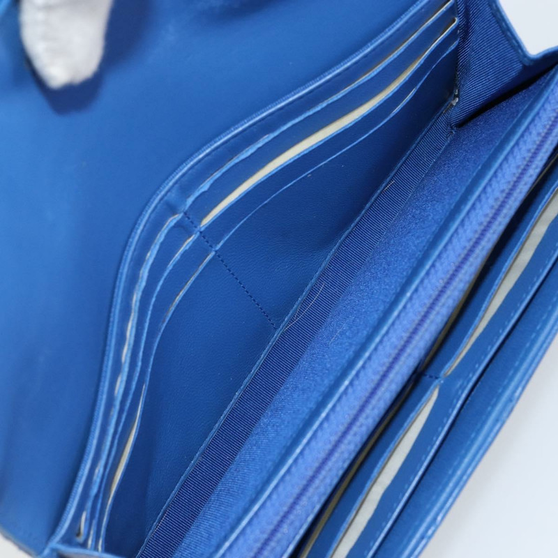 【日本直送】香奈兒 (CHANEL) 絎縫長款錢包,羊皮材質,藍色,銀色,CC標誌,Auth 144604-19