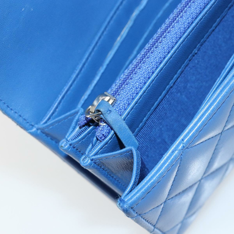 【日本直送】香奈兒 (CHANEL) 絎縫長款錢包,羊皮材質,藍色,銀色,CC標誌,Auth 144604-20