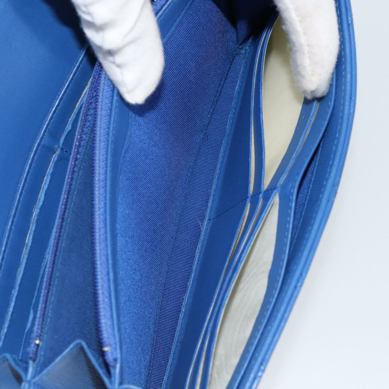 【日本直送】香奈兒 (CHANEL) 絎縫長款錢包,羊皮材質,藍色,銀色,CC標誌,Auth 144604-21