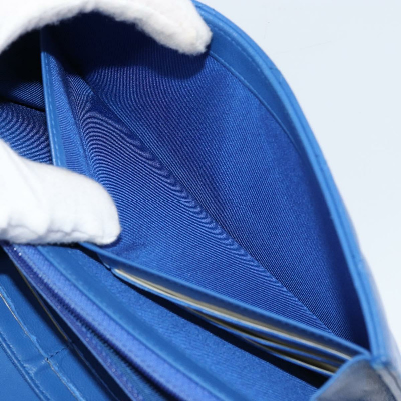 【日本直送】香奈兒 (CHANEL) 絎縫長款錢包,羊皮材質,藍色,銀色,CC標誌,Auth 144604-22