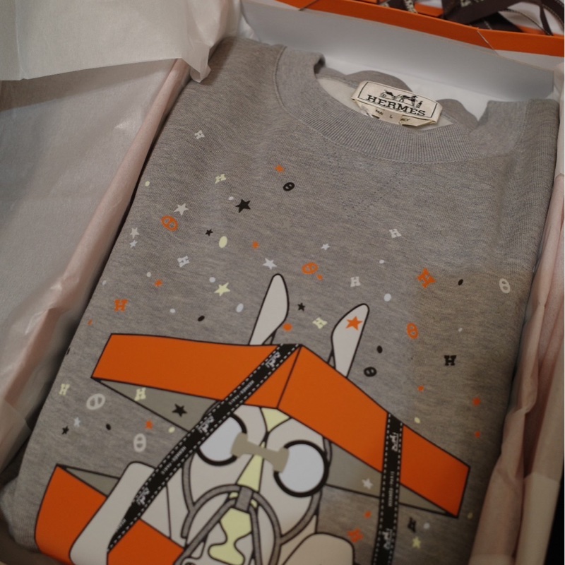 💖Hermes 衛衣 長袖💖 經典馬匹 灰色 L號 99新-0