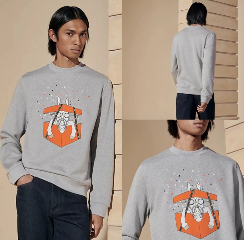 💖Hermes 衛衣 長袖💖 經典馬匹 灰色 L號 99新-6