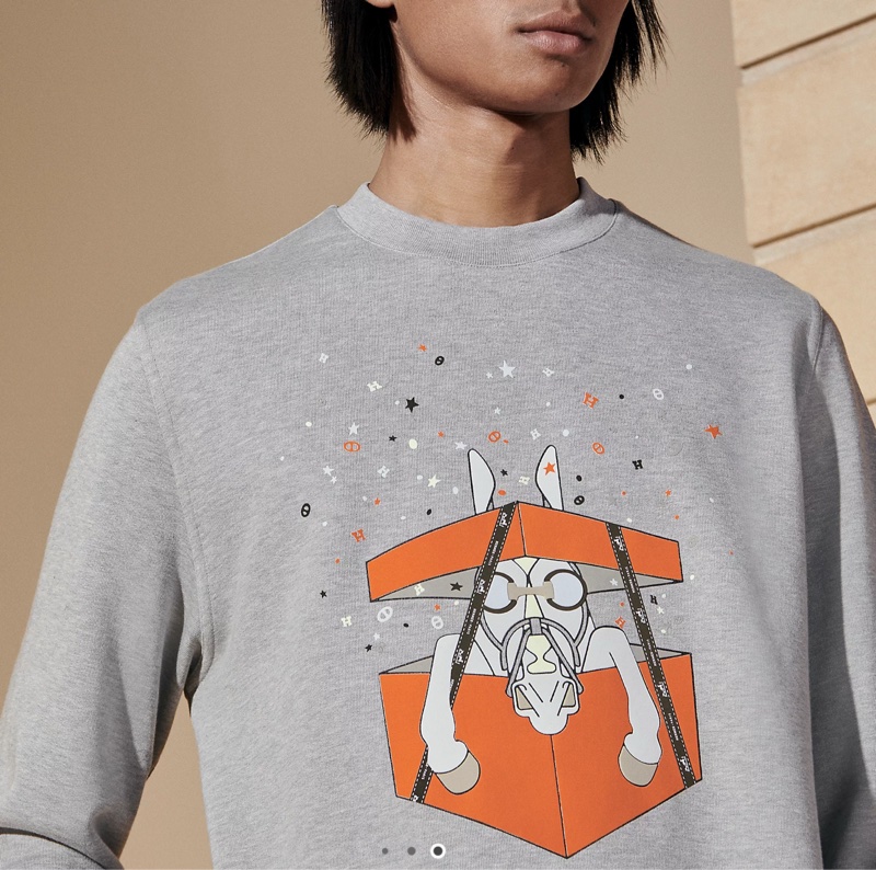 💖Hermes 衛衣 長袖💖 經典馬匹 灰色 L號 99新-8