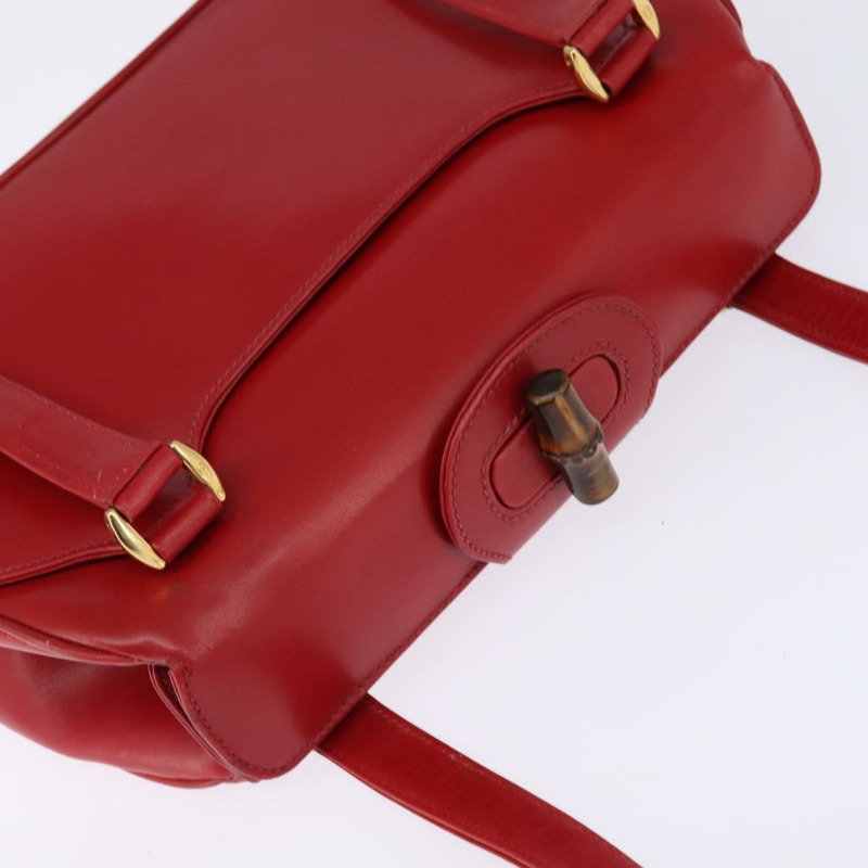 【日本直送】GUCCI 竹節肩背包 皮革 紅色 金色 正品 145209-5
