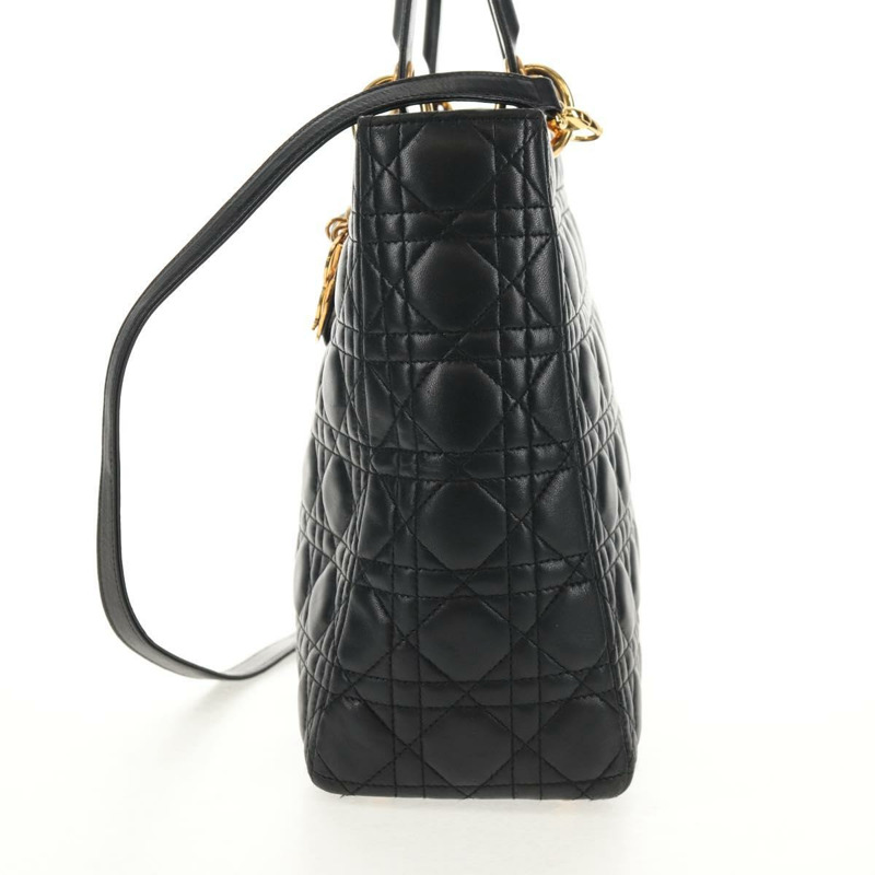 【日本直送】Christian Dior Lady Dior Canage 手提包 皮革 2way 黑色 金色 Auth 145261A-2