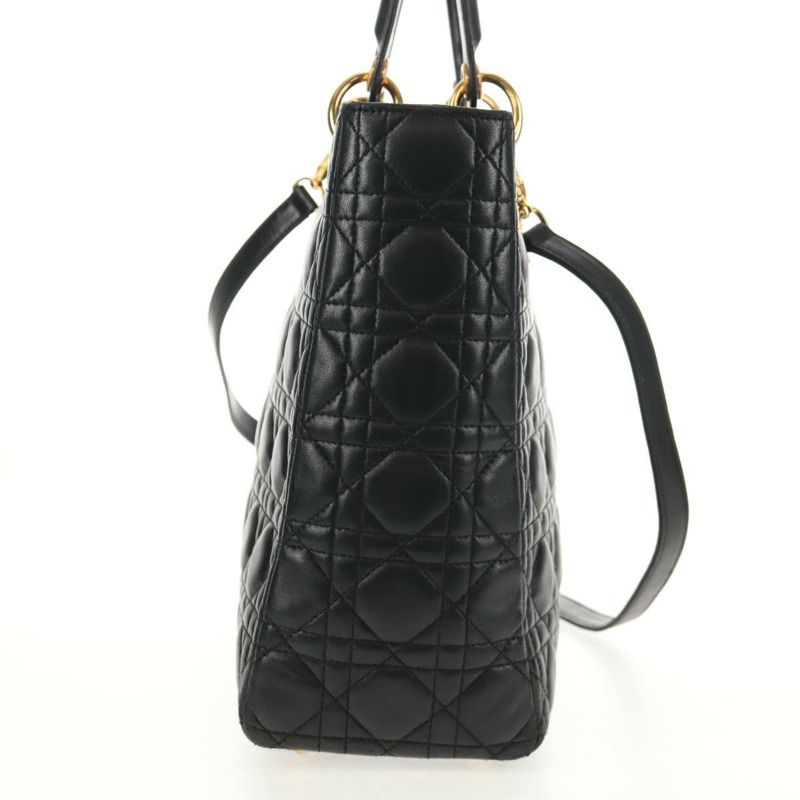 【日本直送】Christian Dior Lady Dior Canage 手提包 皮革 2way 黑色 金色 Auth 145261A-3