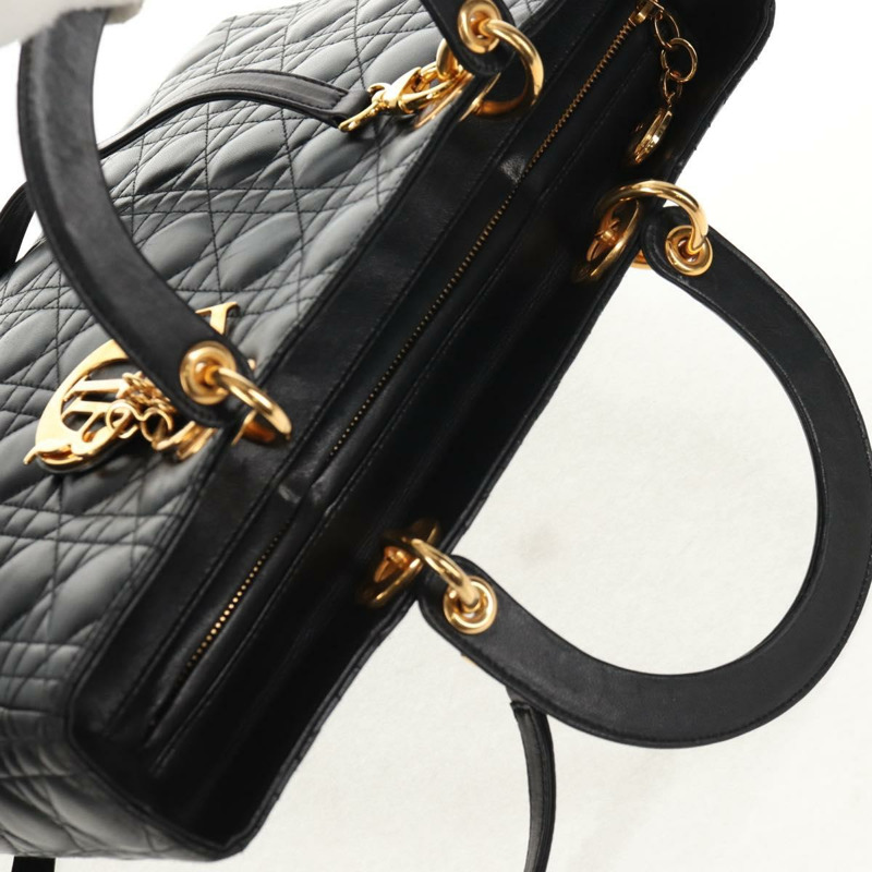 【日本直送】Christian Dior Lady Dior Canage 手提包 皮革 2way 黑色 金色 Auth 145261A-5