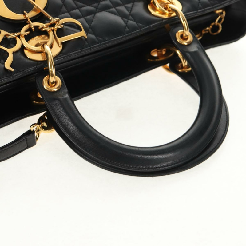 【日本直送】Christian Dior Lady Dior Canage 手提包 皮革 2way 黑色 金色 Auth 145261A-6