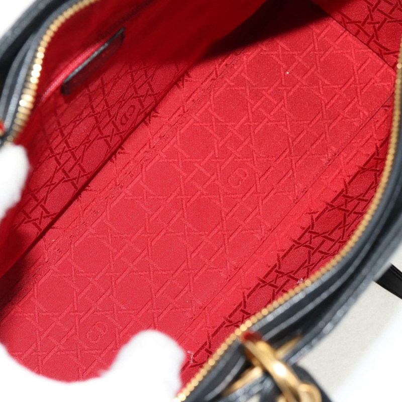 【日本直送】Christian Dior Lady Dior Canage 手提包 皮革 2way 黑色 金色 Auth 145261A-9