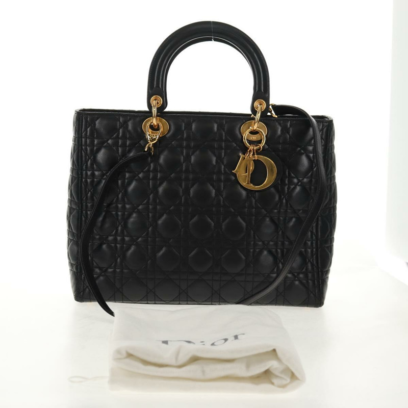 【日本直送】Christian Dior Lady Dior Canage 手提包 皮革 2way 黑色 金色 Auth 145261A-11