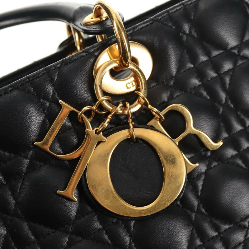 【日本直送】Christian Dior Lady Dior Canage 手提包 皮革 2way 黑色 金色 Auth 145261A-17