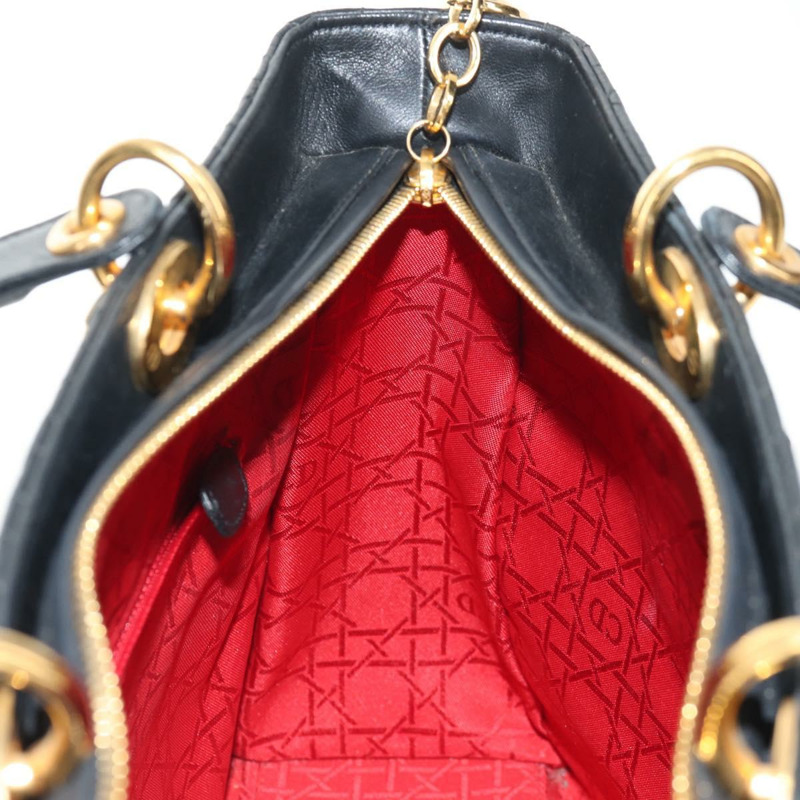 【日本直送】Christian Dior Lady Dior Canage 手提包 皮革 2way 黑色 金色 Auth 145261A-19