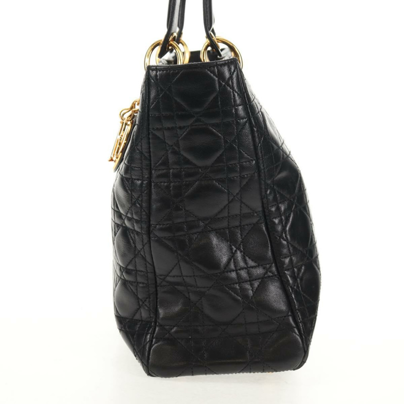【日本直送】Christian Dior Lady Dior Canage 手提包,黑色金色真皮,正品,貨號 145260A-2