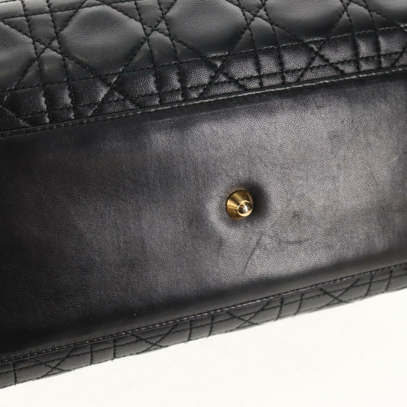 【日本直送】Christian Dior Lady Dior Canage 手提包,黑色金色真皮,正品,貨號 145260A-5