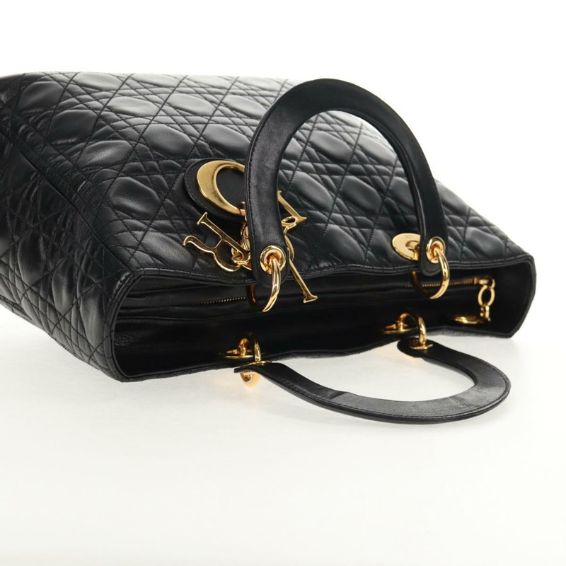 【日本直送】Christian Dior Lady Dior Canage 手提包,黑色金色真皮,正品,貨號 145260A-6