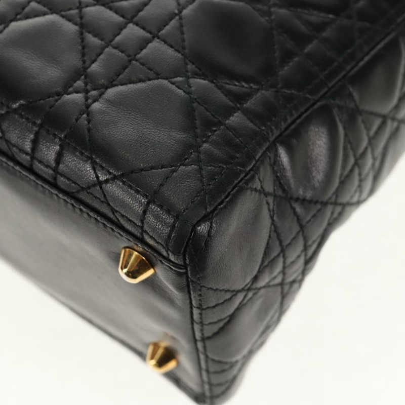 【日本直送】Christian Dior Lady Dior Canage 手提包,黑色金色真皮,正品,貨號 145260A-8