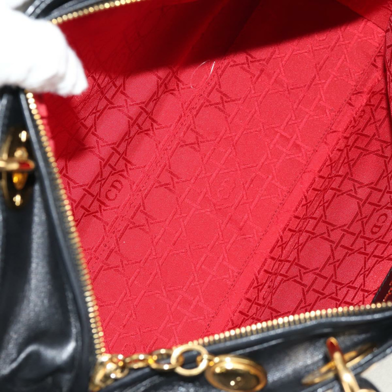 【日本直送】Christian Dior Lady Dior Canage 手提包,黑色金色真皮,正品,貨號 145260A-9