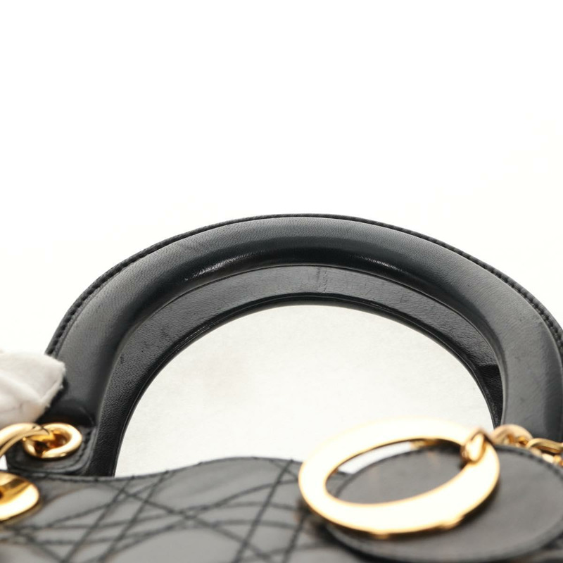 【日本直送】Christian Dior Lady Dior Canage 手提包,黑色金色真皮,正品,貨號 145260A-13