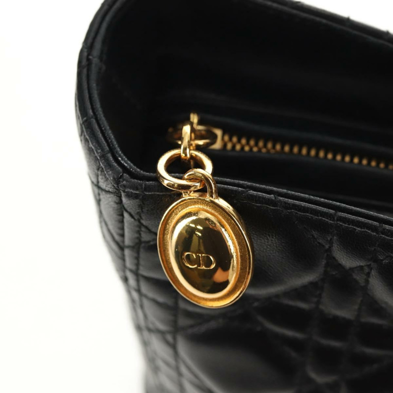 【日本直送】Christian Dior Lady Dior Canage 手提包,黑色金色真皮,正品,貨號 145260A-18