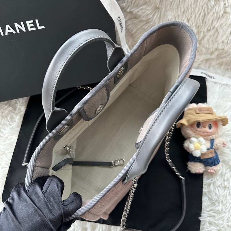 【配件:防塵袋 💕99新】Chanel 22a 沙灘包 咖啡色 銀鏈-5